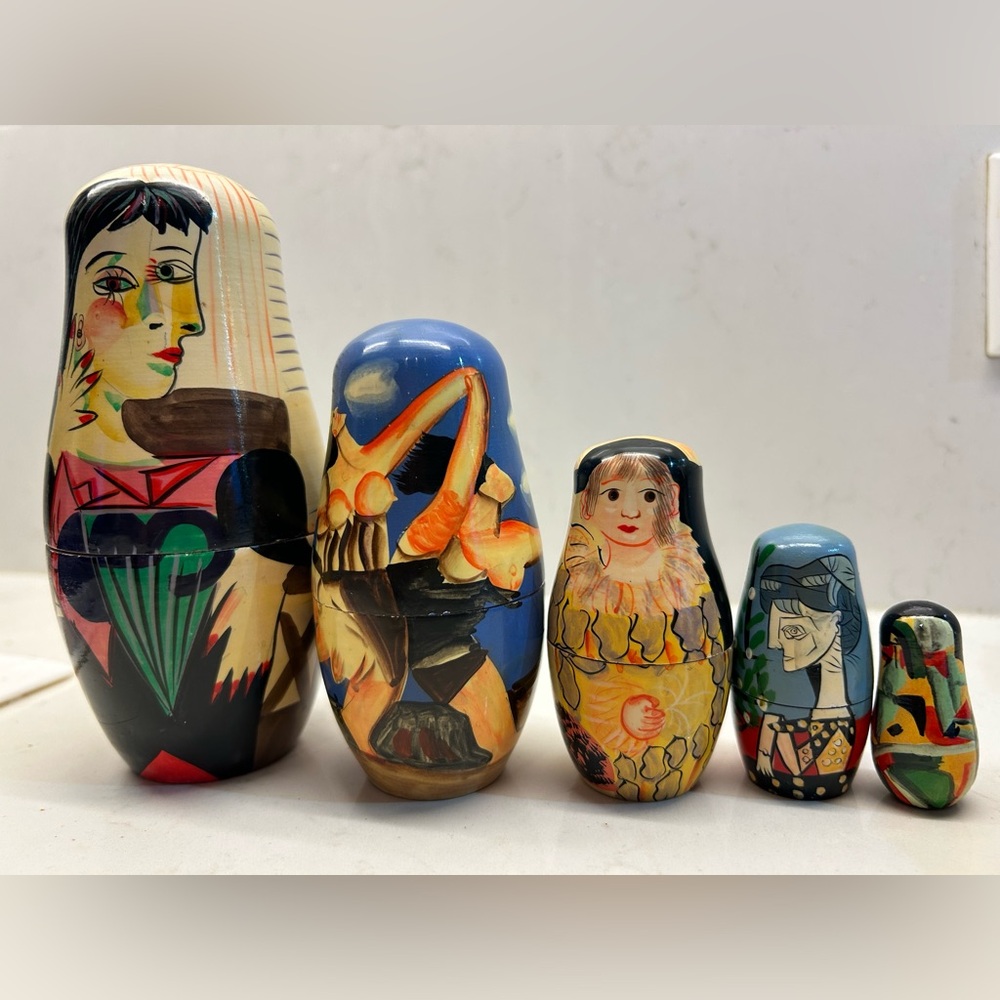Vintage Russian Nesting Dolls Depicting Pablo Picasso Works Hand-painted